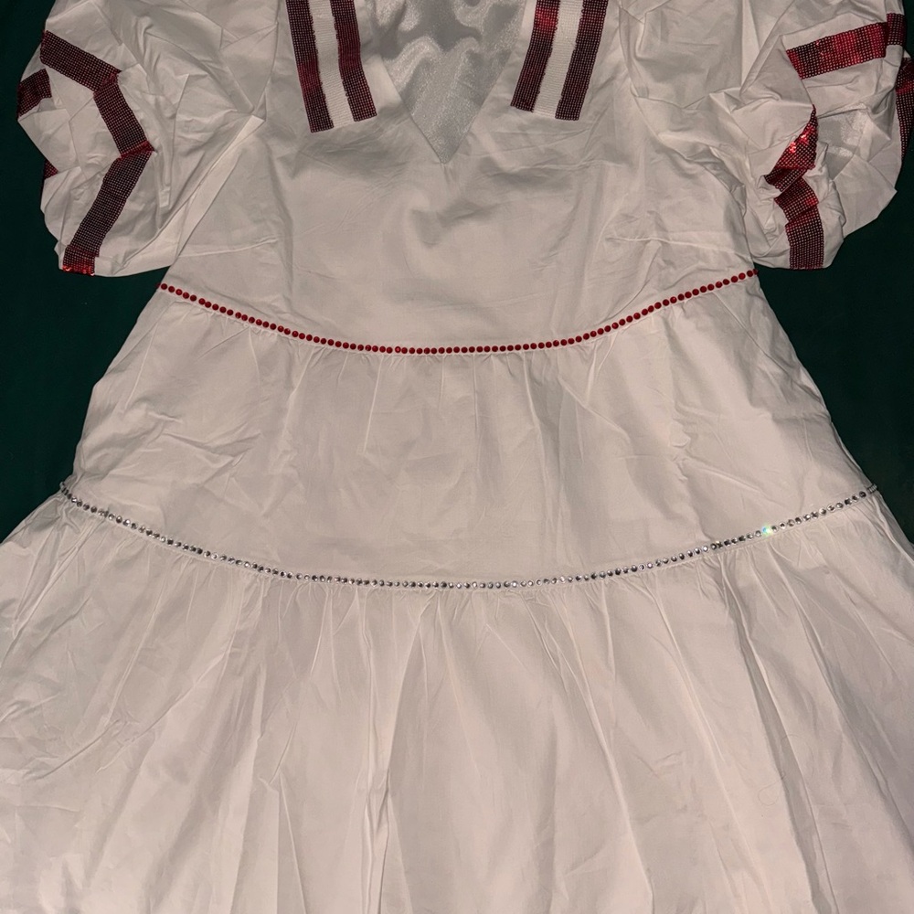 XS Queen of Sparkles White Game Day Dress with Red and Silver Accents NWOT